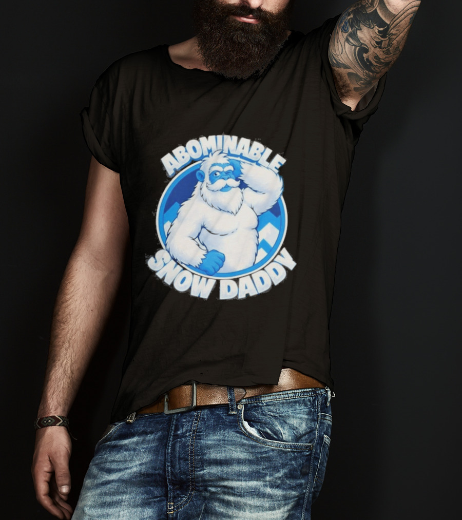 Abominable Snow Daddy Yeti Bigfoot Sasquatch Ice Blue Circle T-Shirt