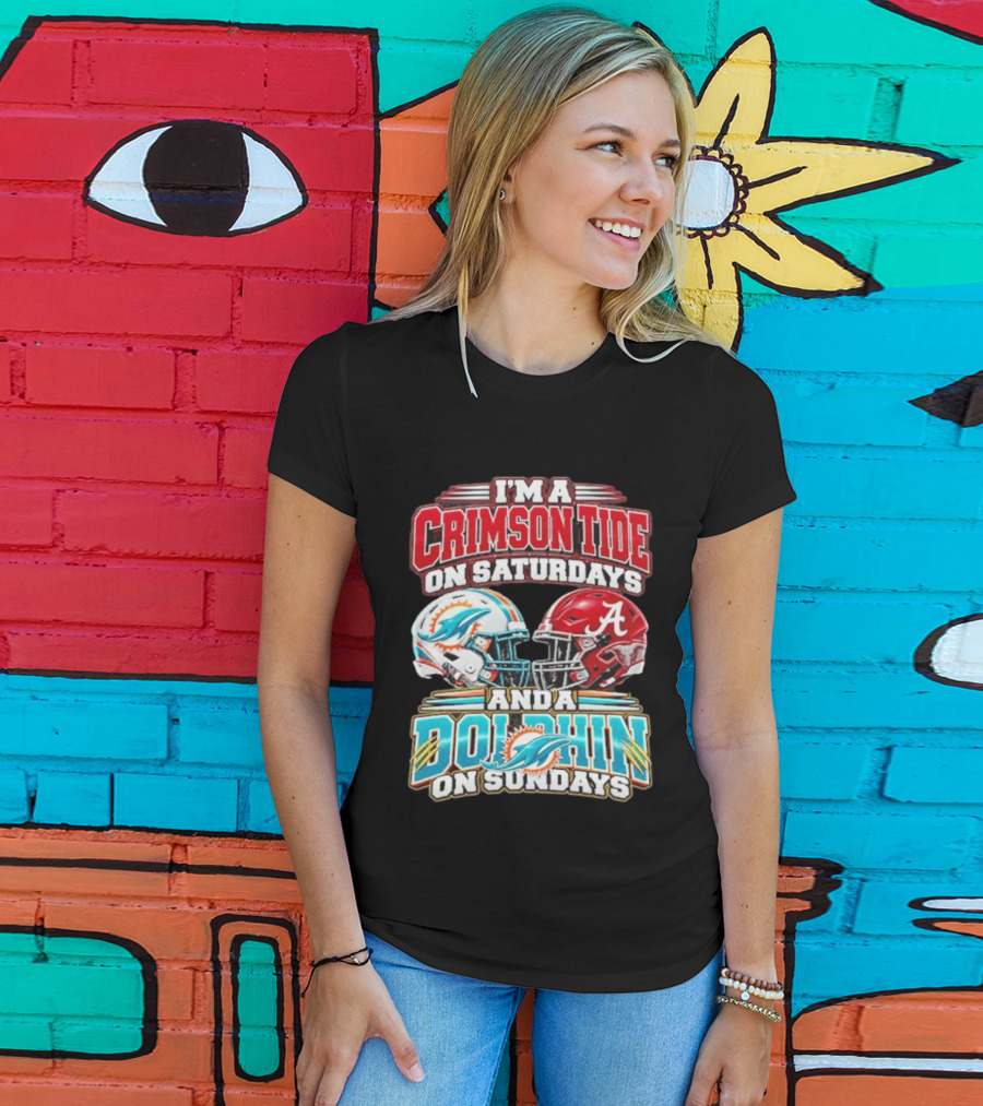Crimson Tide Saturdays And Dolphin Sundays Football Helmets T-Shirt