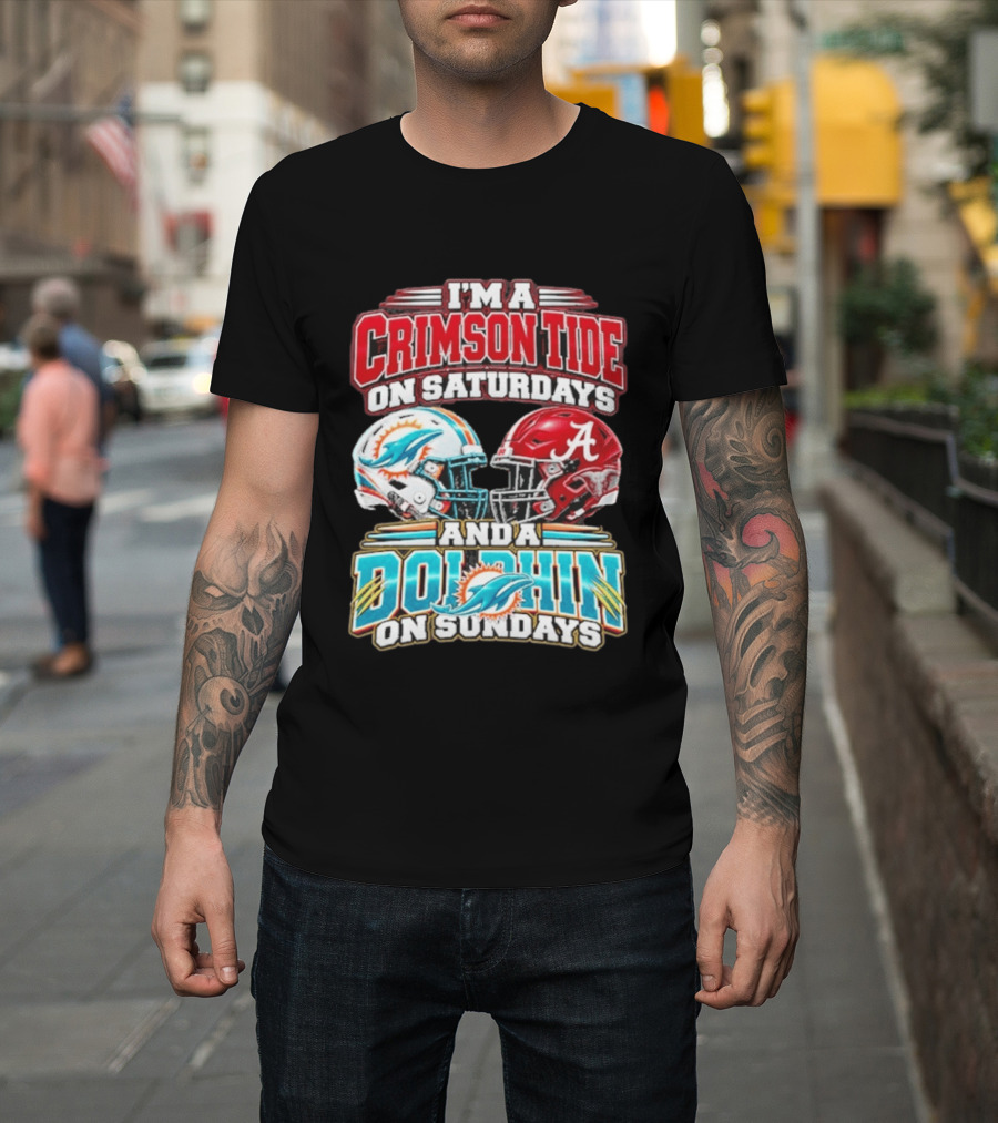 Crimson Tide Saturdays And Dolphin Sundays Football Helmets T-Shirt