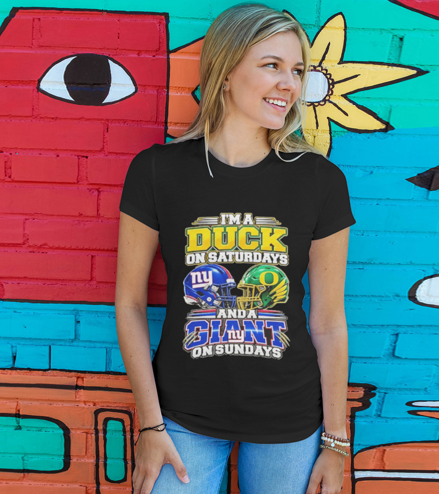 I'm A Duck On Saturdays Oregon Helmet And A Giant On Sundays NY Helmet T-Shirt