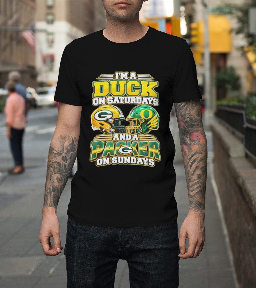 I'm A Duck On Saturdays And A Packer On Sundays Football Helmets T-Shirt