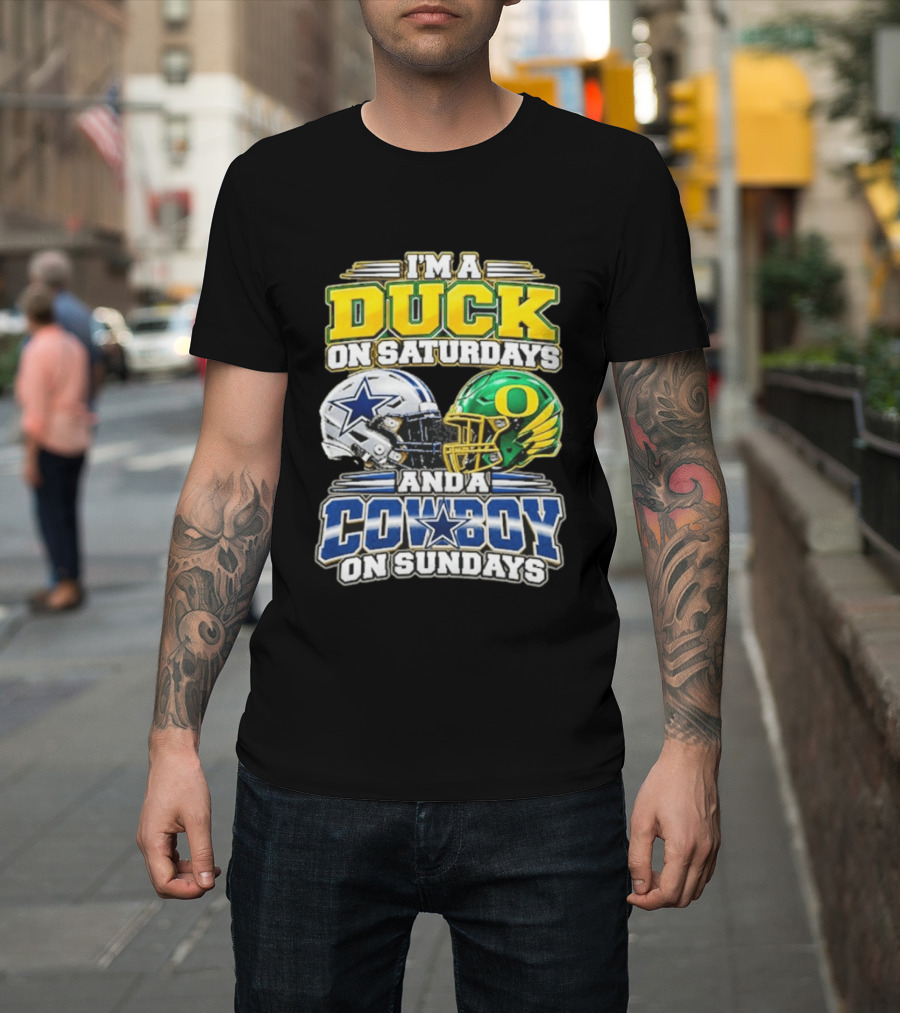 I'm A Duck On Saturdays And A Cowboy On Sundays Football Helmets T-Shirt