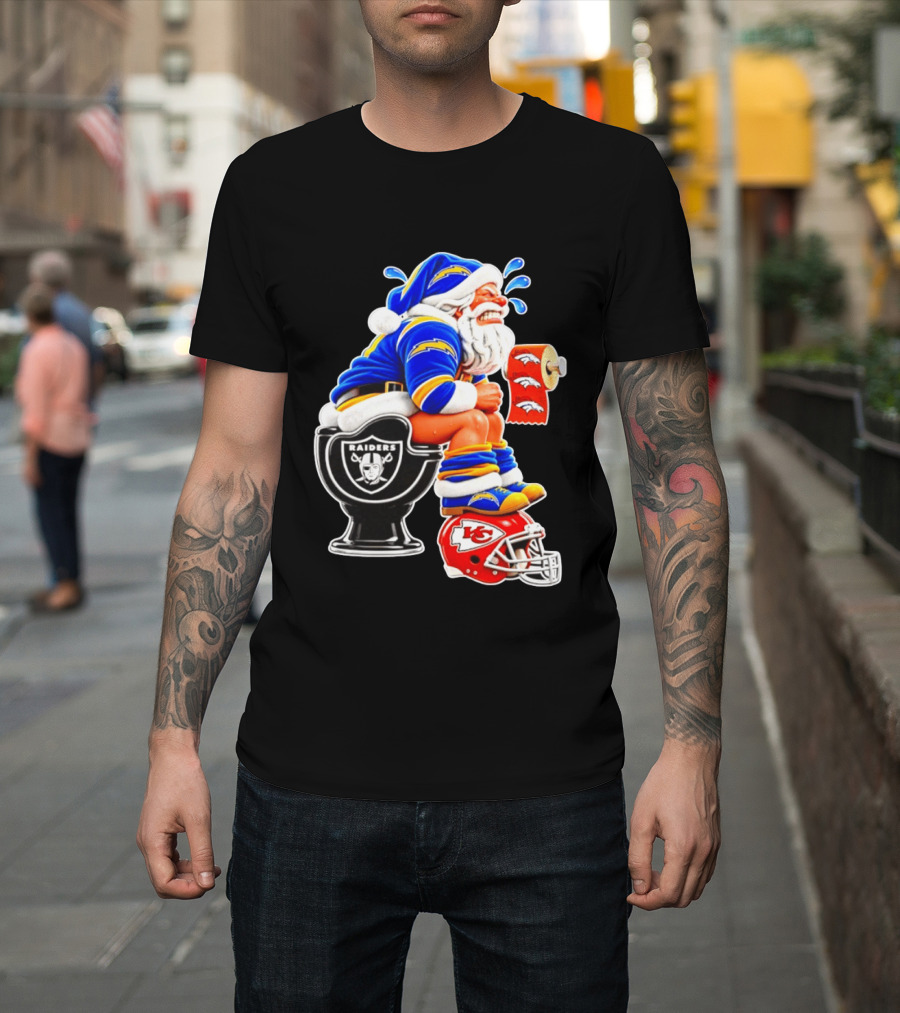 Santa Claus LA Chargers Pooping Raiders Toilet Chiefs Broncos Roll T-Shirt