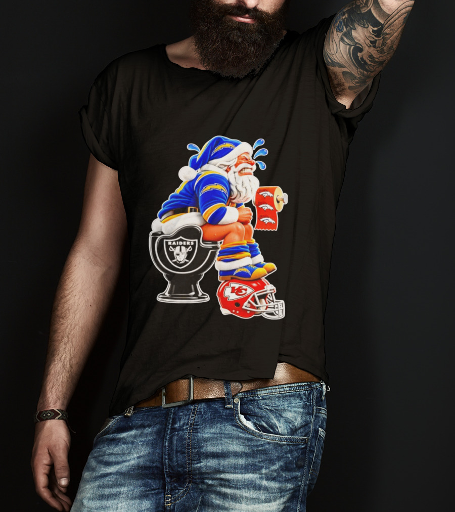 Santa Claus LA Chargers Pooping Raiders Toilet Chiefs Broncos Roll T-Shirt