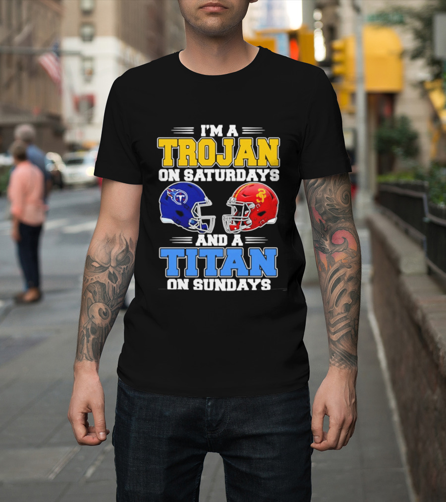 USC Trojans On Saturdays Titans On Sundays Football Helmets T-Shirt