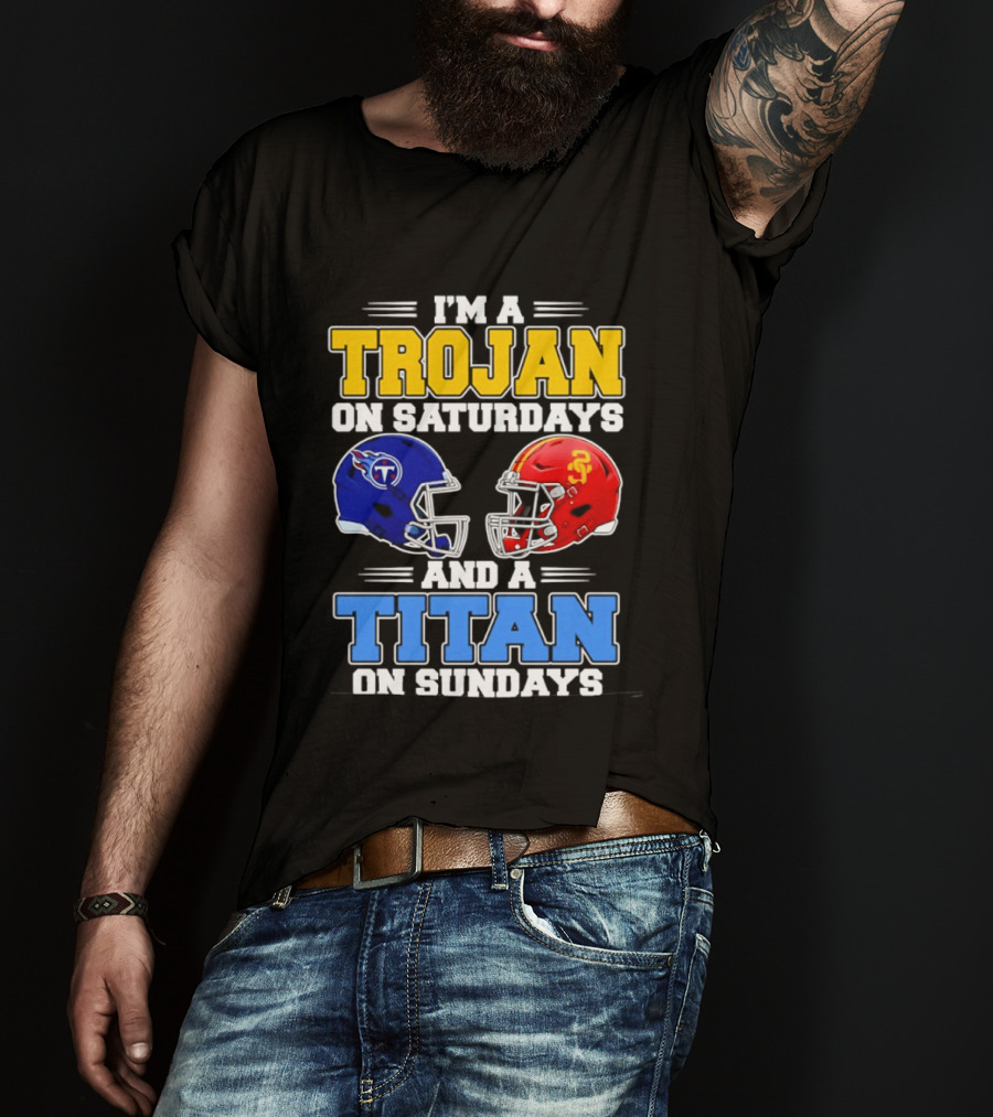 USC Trojans On Saturdays Titans On Sundays Football Helmets T-Shirt