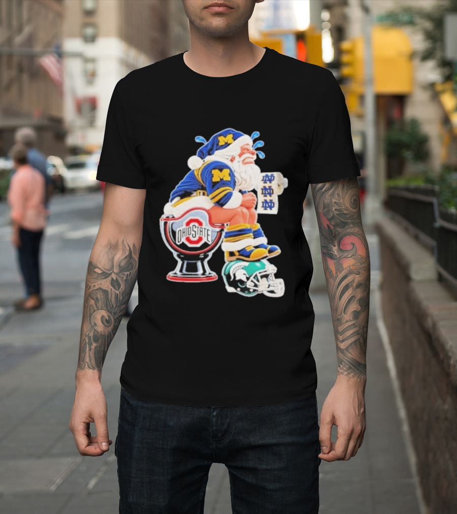 Michigan Santa Ohio State Toilet Notre Dame Paper Michigan State Helmet Football T-Shirt