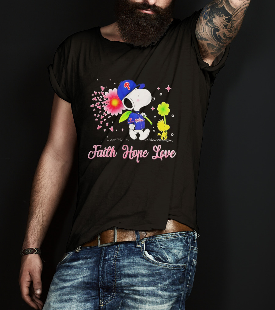 Philadelphia Phillies Snoopy Faith Hope Love Breast Cancer Awareness T-Shirt