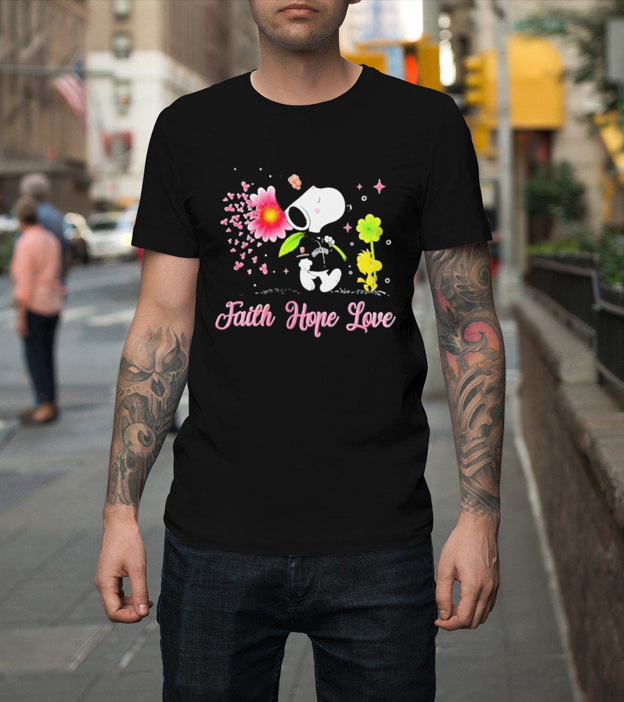 Faith Hope Love Snoopy San Francisco Giants Breast Cancer Awareness T-Shirt