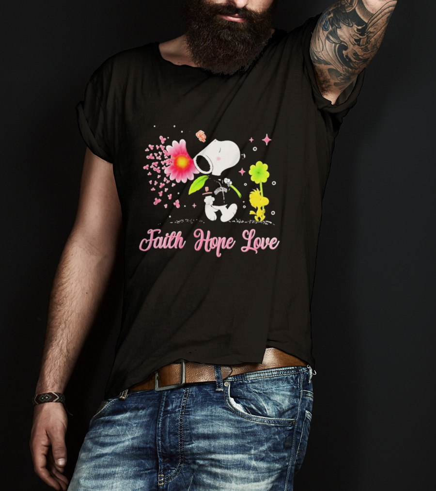 Faith Hope Love Snoopy San Francisco Giants Breast Cancer Awareness T-Shirt