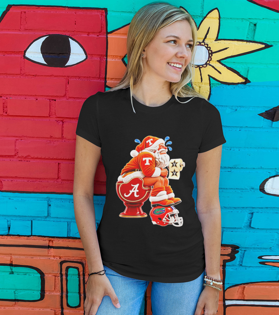 Tennessee Volunteers Santa Claus With Alabama Crimson Tide Toilet Vanderbilt Commodores Toilet Paper Florida Gators Helmet T-Shirt