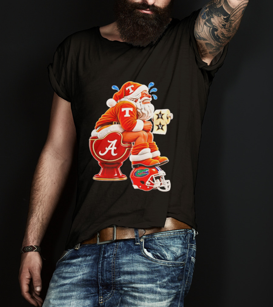 Tennessee Volunteers Santa Claus With Alabama Crimson Tide Toilet Vanderbilt Commodores Toilet Paper Florida Gators Helmet T-Shirt