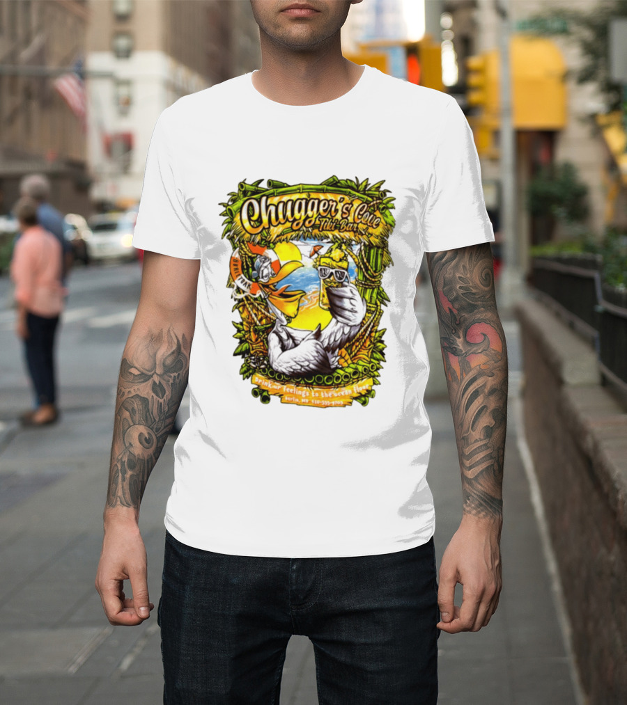 Chugger's Cove Tiki Bar Beach Pelican Drink Ur Feelings Ocean Floor Berlin MD T-Shirt