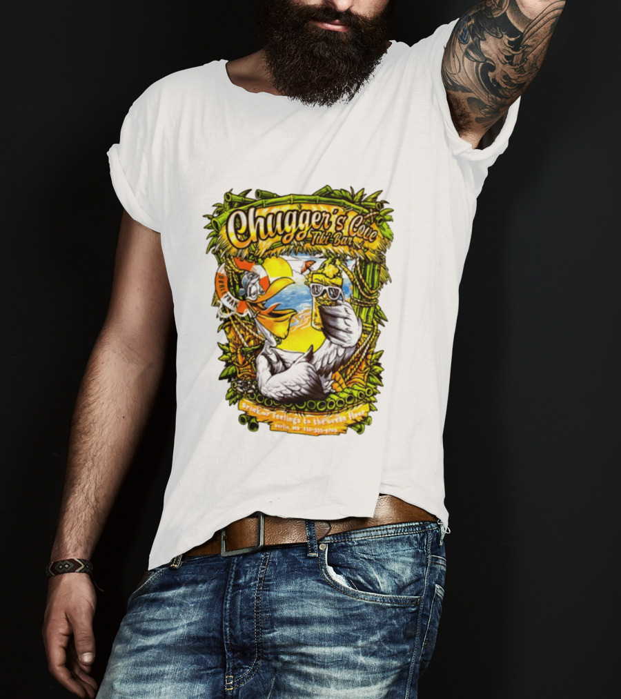 Chugger's Cove Tiki Bar Beach Pelican Drink Ur Feelings Ocean Floor Berlin MD T-Shirt