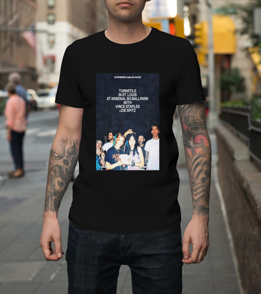 Turnstile St. Louis Arsenal BG Ballpark Vince Staples Die Spitz October 2026 Supporting Casa De Salud Missouri T-Shirt