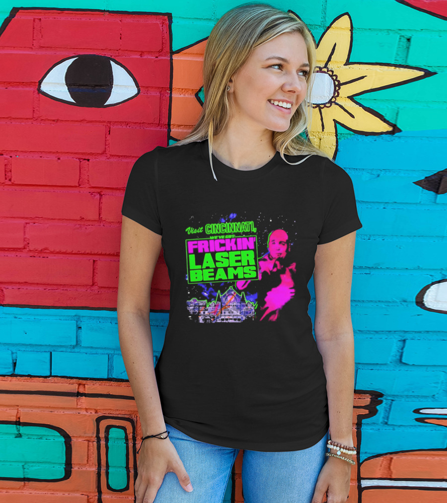 Visit Cincinnati Frickin' Laser Beams Retro Neon T-Shirt