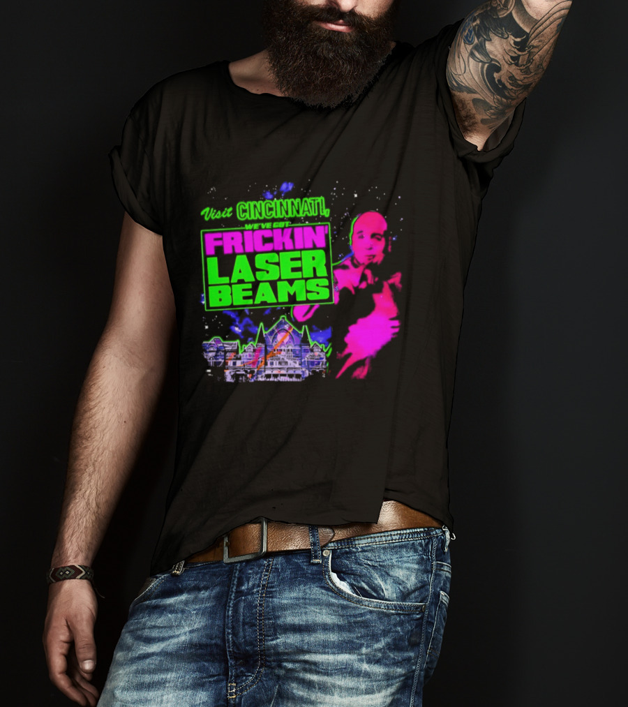 Visit Cincinnati Frickin' Laser Beams Retro Neon T-Shirt