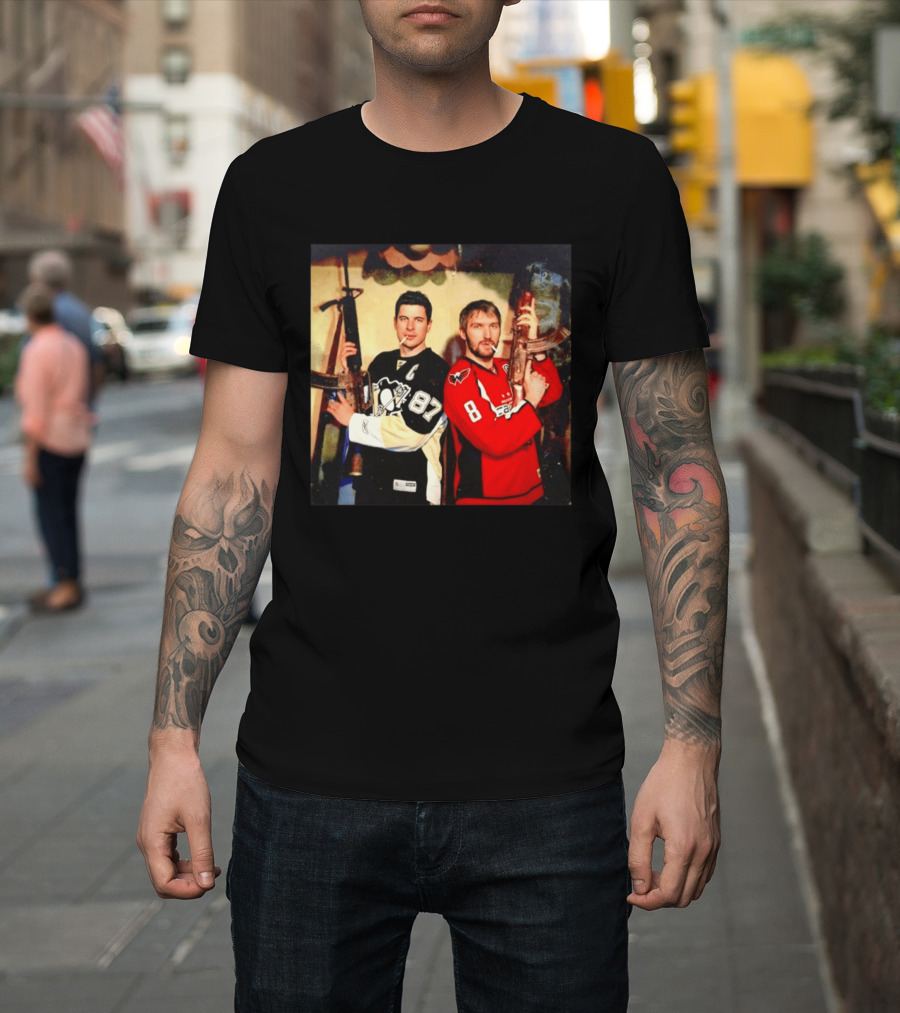 Legend Hockey Alex Ovechkin Sidney Crosby Cigar Guns Penguins Capitals T-Shirt