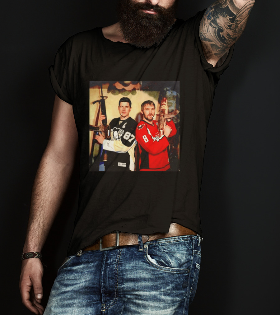 Legend Hockey Alex Ovechkin Sidney Crosby Cigar Guns Penguins Capitals T-Shirt