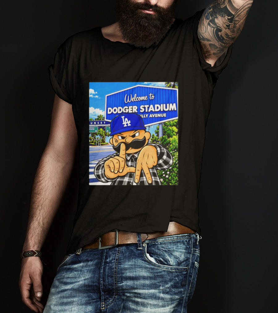Welcome To Dodger Stadium Sunset Billy Avenue LA Dodgers Cholo T-Shirt