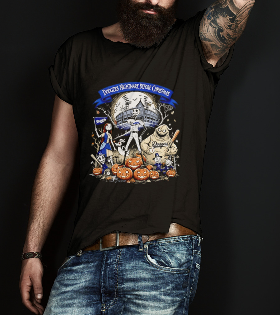 Dodgers Nightmare Before Christmas Halloween 2026 Jack Skellington Oogie Boogie Pumpkin Patch T-Shirt