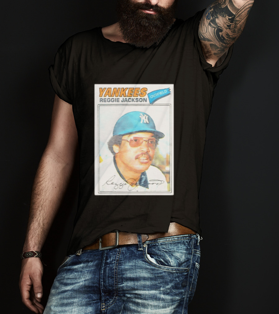 Yankees Reggie Jackson Outfield 1977 Topps Baseball Card T-Shirt