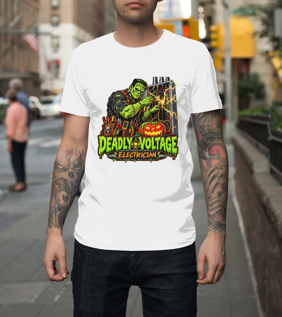 Deadly Voltage Electrician Frankenstein Halloween 2026 T-Shirt