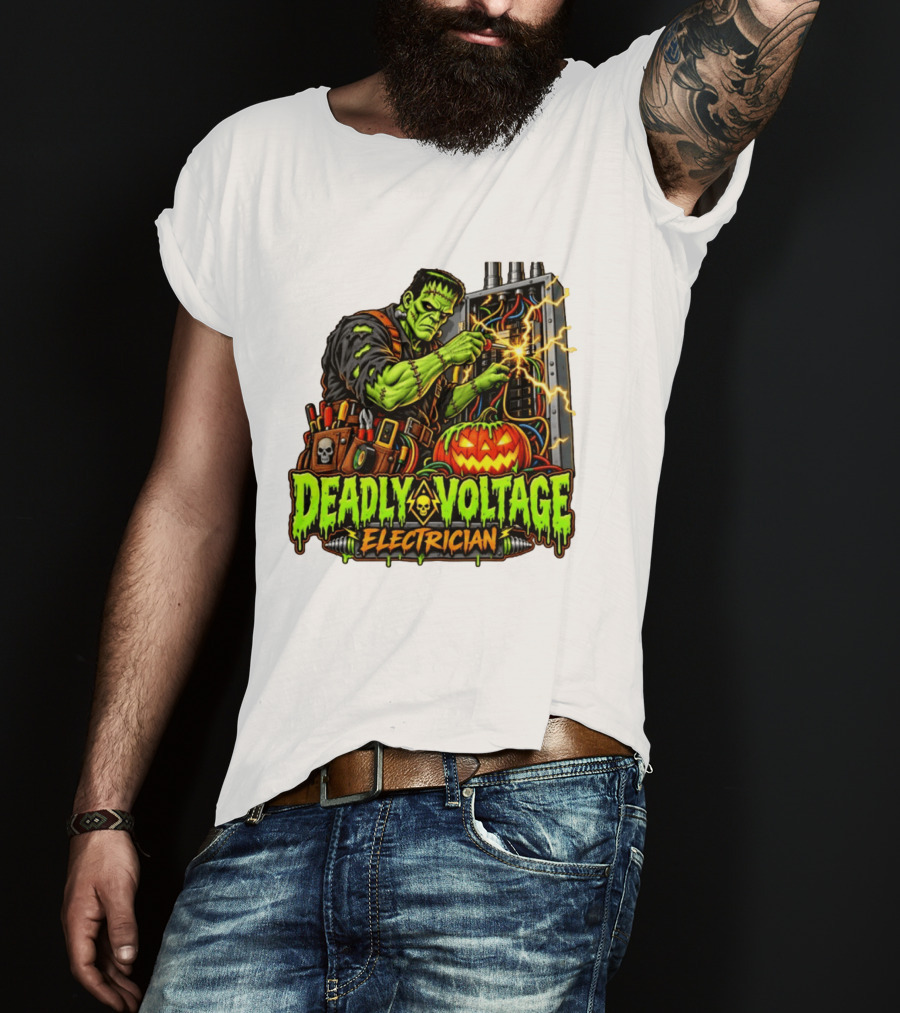 Deadly Voltage Electrician Frankenstein Halloween 2026 T-Shirt