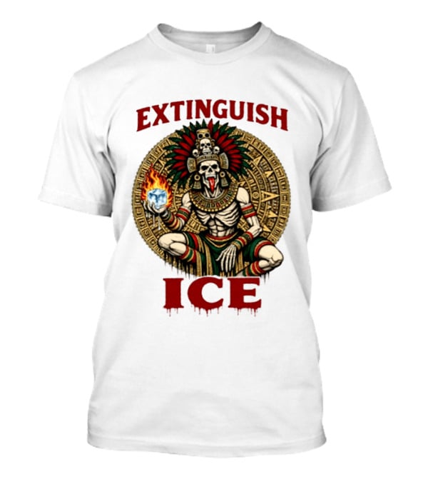 Aztec Skeleton Extinguish Ice Fire Mayan T-Shirt