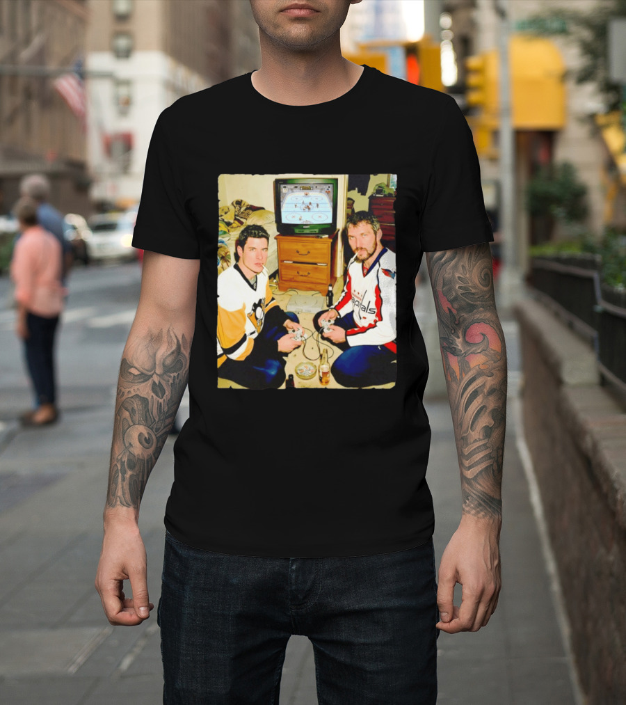Sidney Crosby And Alex Ovechkin Video Game Hockey Night With Beer And Cigarettes T-Shirt