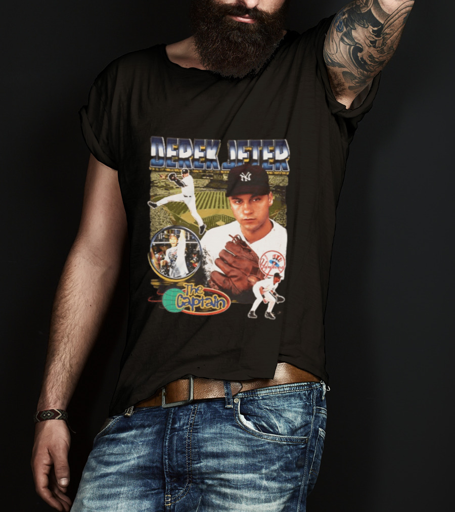 Derek Jeter New York Yankees The Captain MLB Player Tribute Two Sided T-Shirt
