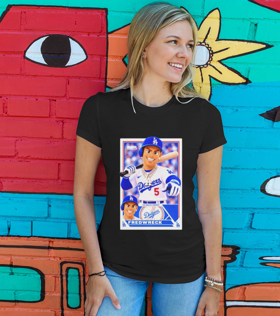 Los Angeles Dodgers Fredwreck Number 5 Block Legendz Baseball Card T-Shirt