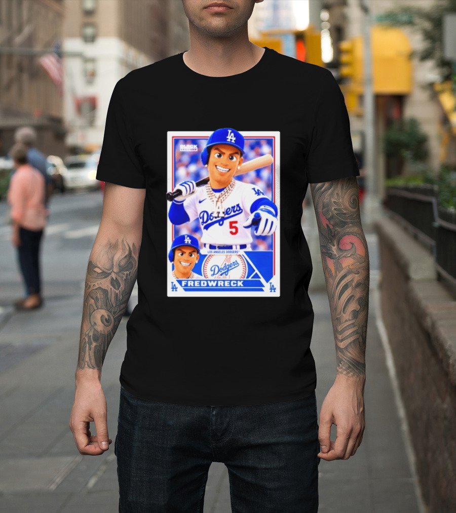 Los Angeles Dodgers Fredwreck Number 5 Block Legendz Baseball Card T-Shirt