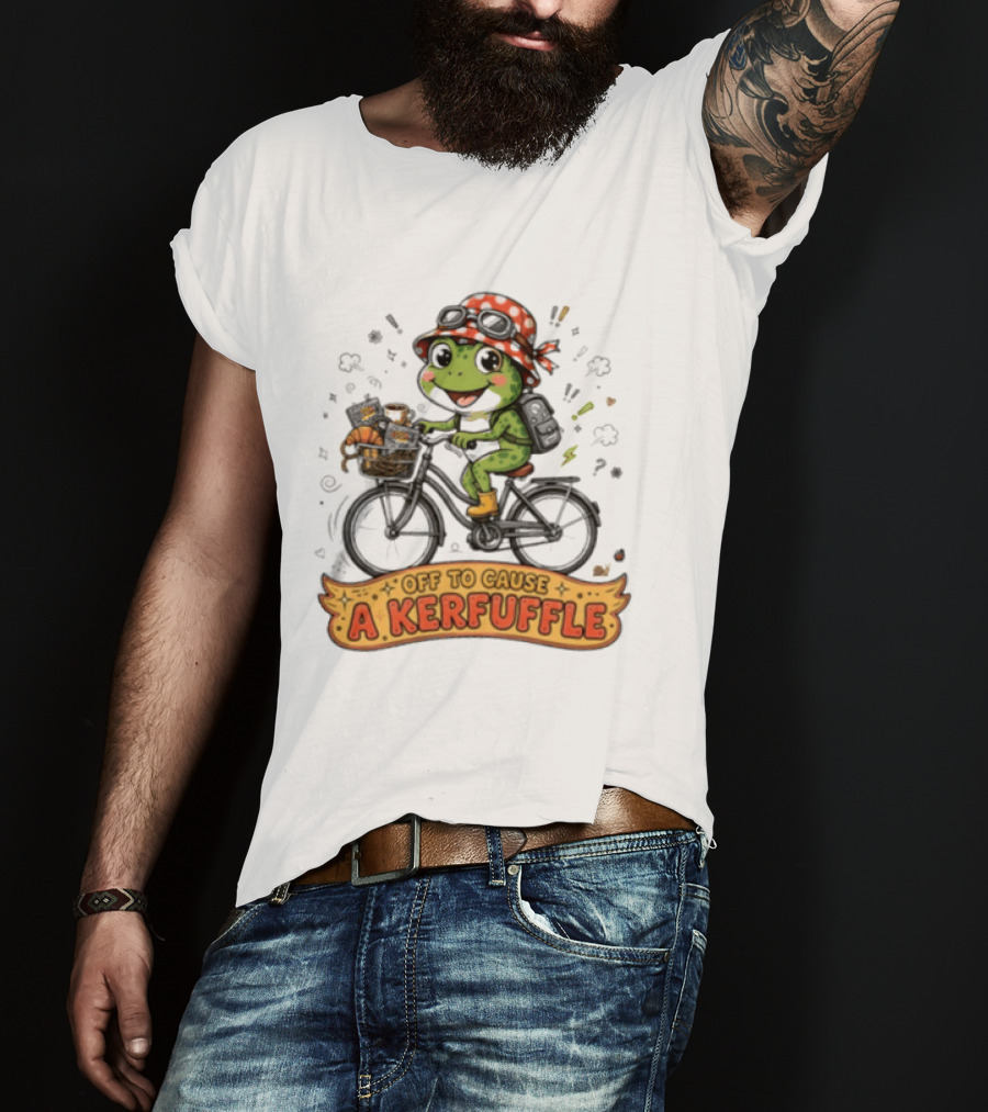 Frog On Bicycle Off To Cause A Kerfuffle Ride T-Shirt