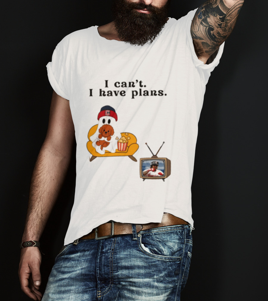 Ghost Cleveland Guardians I Can't I Have Plans Halloween Baseball TV Ghost Dog T-Shirt