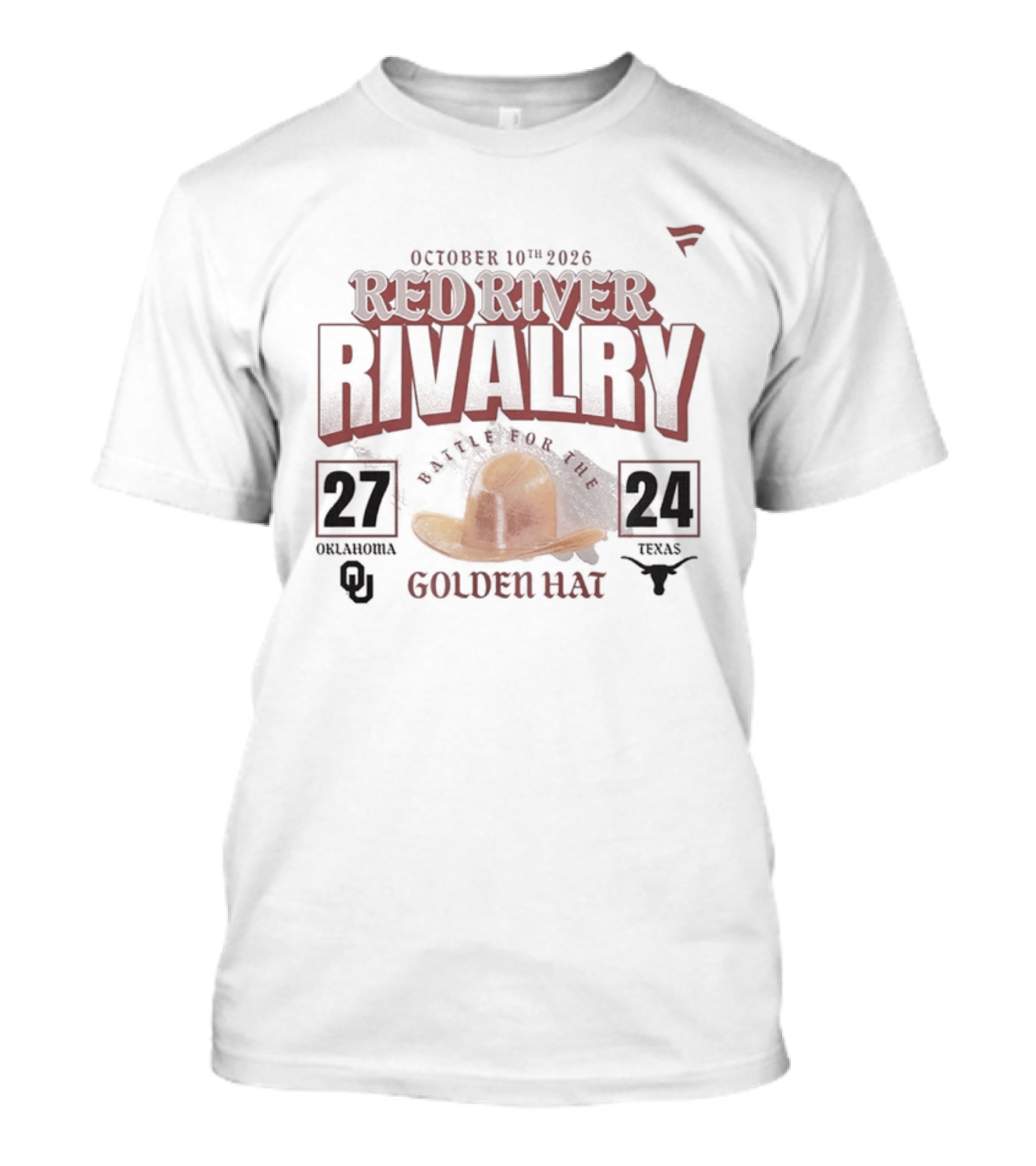 October 10th 2026 Red River Rivalry Oklahoma 27 Texas 24 Golden Hat T-Shirt