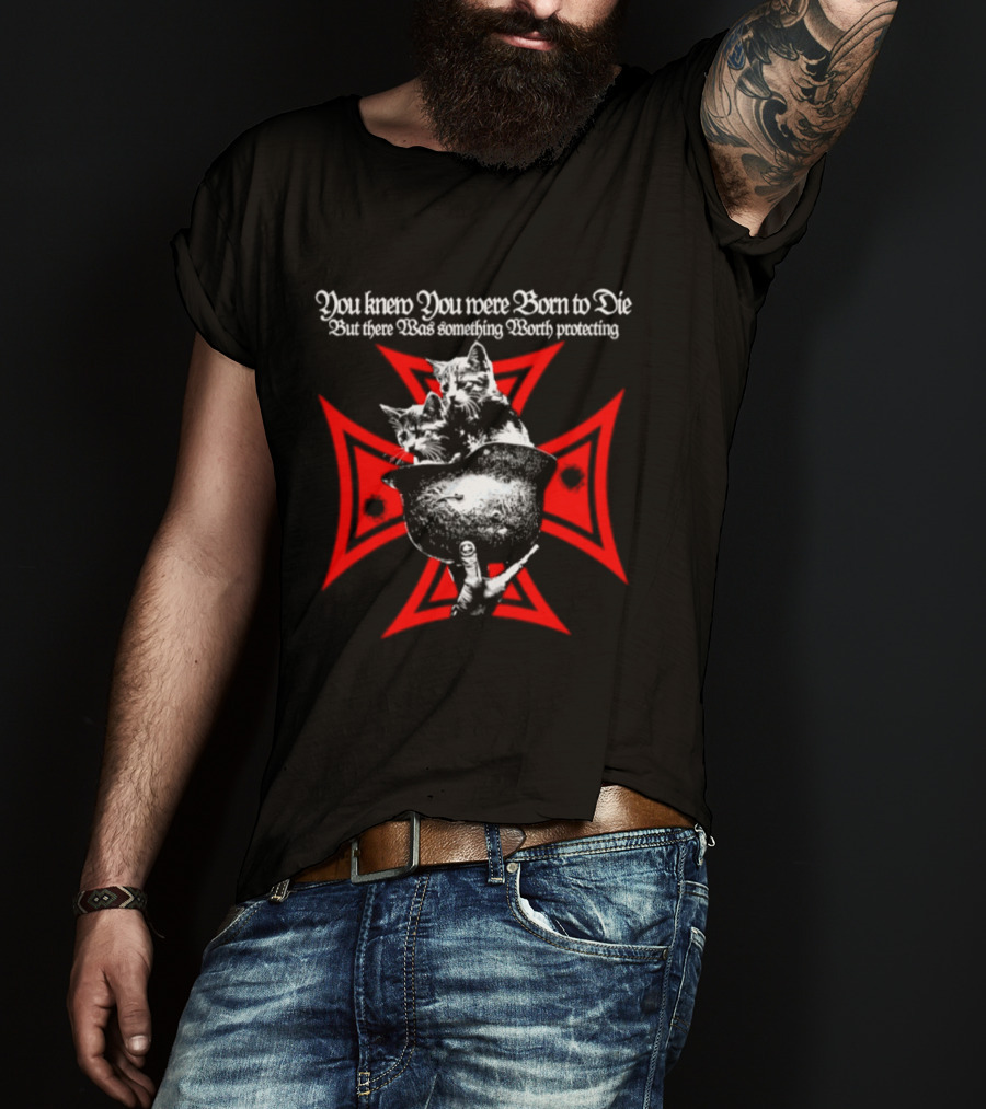 You Knew You Were Born To Die Cats Protecting Cross T-Shirt