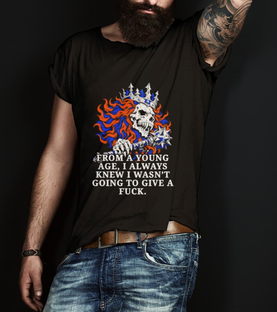 From A Young Age Skull Crown Red Blue White T-Shirt
