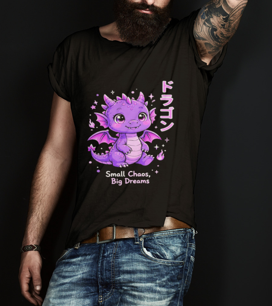 Dragon Small Chaos Big Dreams Purple Kawaii Anime T-Shirt