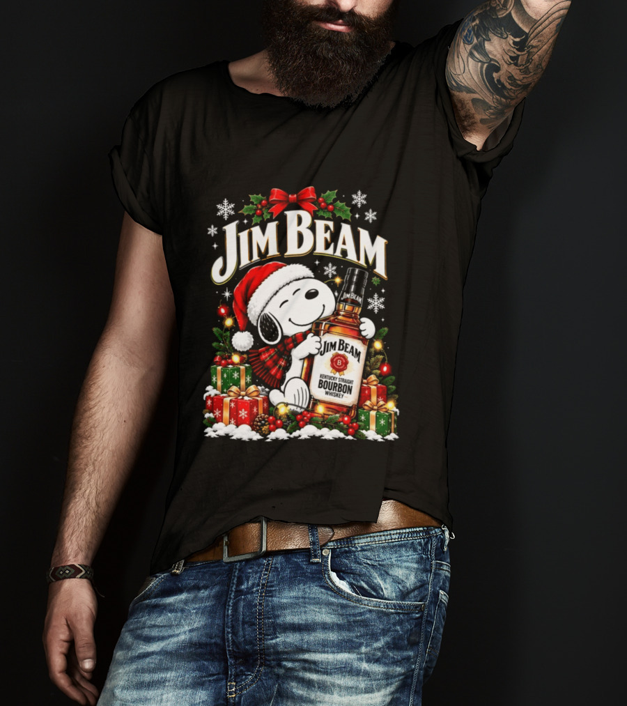 Jim Beam Christmas 2026 Bourbon Santa Hat Holiday Bottle And Presents T-Shirt
