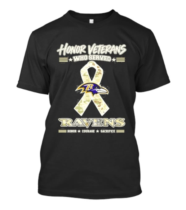Baltimore Ravens Honor Veterans Who Served Military Camo Ribbon Salute Courage Commitment T-Shirt