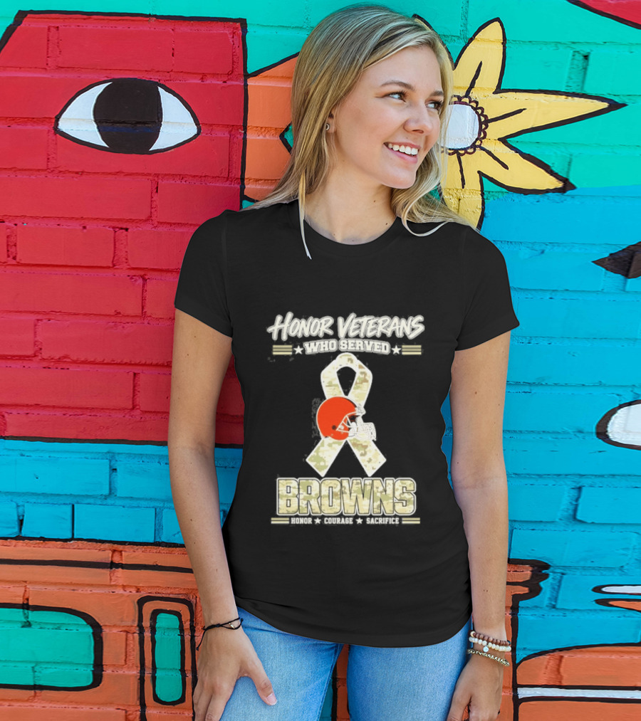 Cleveland Browns Honor Veterans Camo Ribbon Military Appreciation T-Shirt