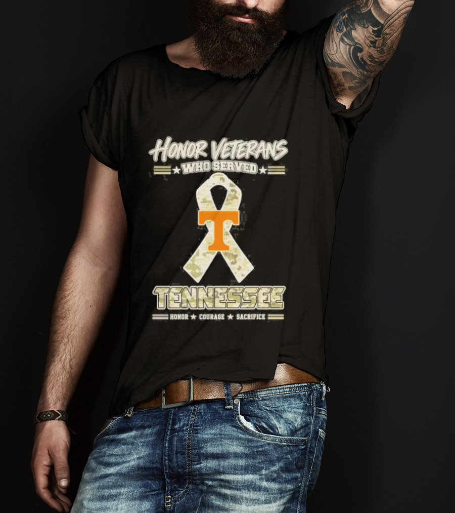 Tennessee Volunteers Honor Veterans Who Served Military Camo Ribbon T-Shirt