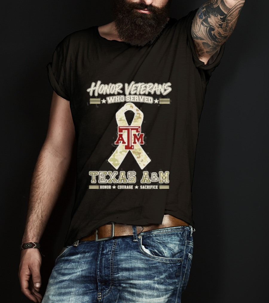 Texas A&M Honor Veterans Military Camo Ribbon Veterans Day T-Shirt