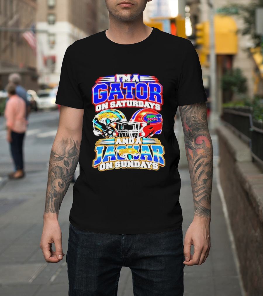 Florida Football Gator On Saturdays Jaguar On Sundays Helmets T-Shirt