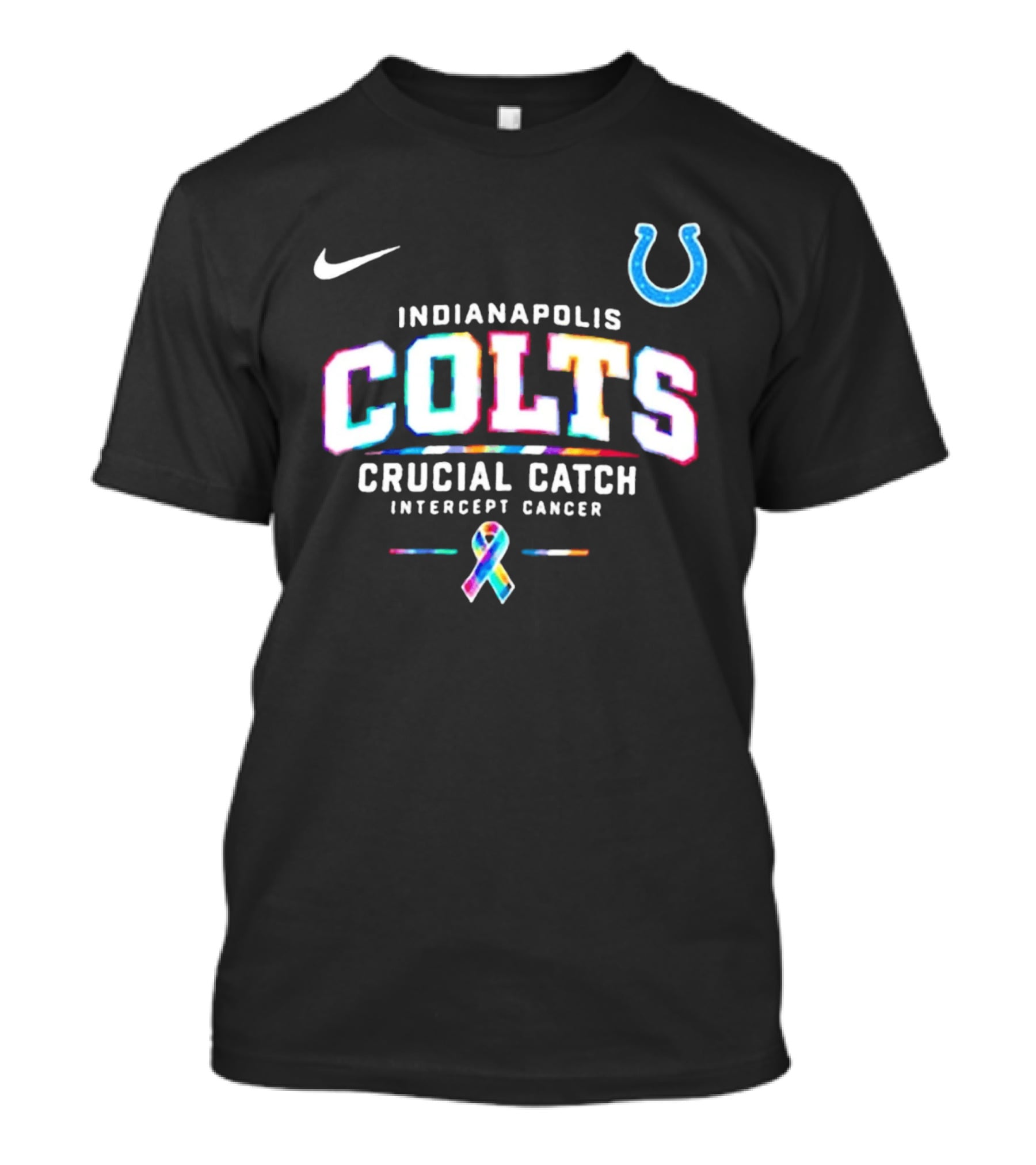 Nike Indianapolis Colts Crucial Catch Intercept Cancer Horseshoe And Ribbon T-Shirt