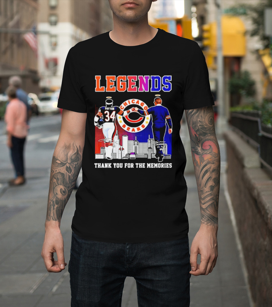 Chicago Bears Legends Walter Payton Mike Ditka Thank You For The Memories Skyline T-Shirt