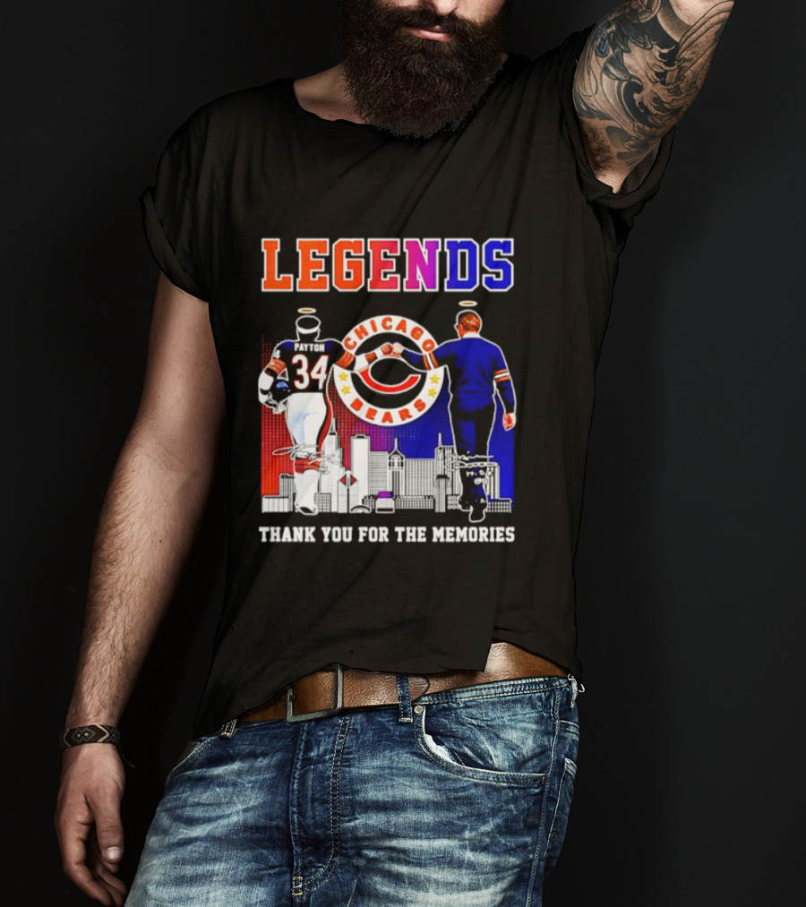 Chicago Bears Legends Walter Payton Mike Ditka Thank You For The Memories Skyline T-Shirt