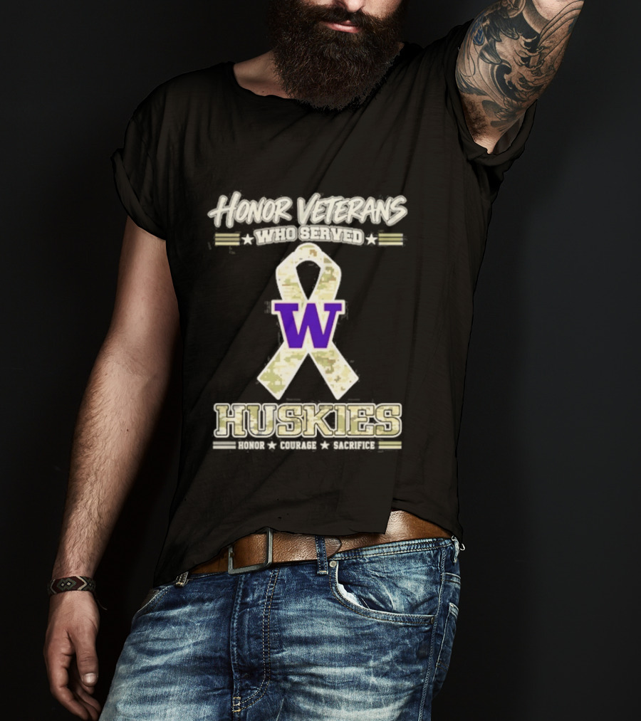 Honor Veterans Washington Huskies Military Camo Ribbon Veterans Day T-Shirt