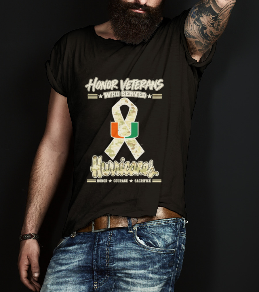 Miami Hurricanes Honor Veterans Who Served Camo Ribbon Veterans Day T-Shirt
